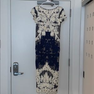 JS Collections Blue and White Lace Midi Dress